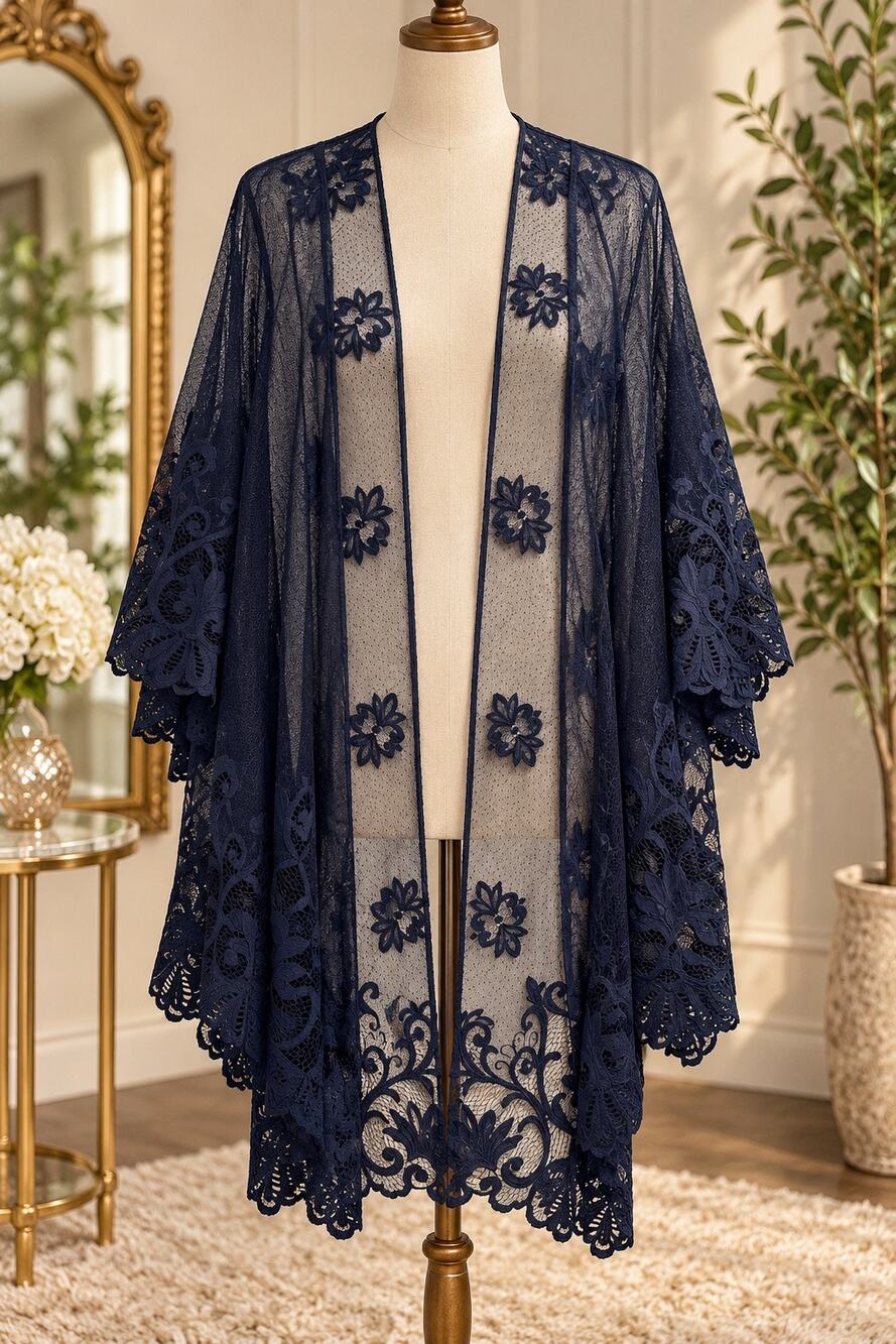 Navy blue lace kimono
